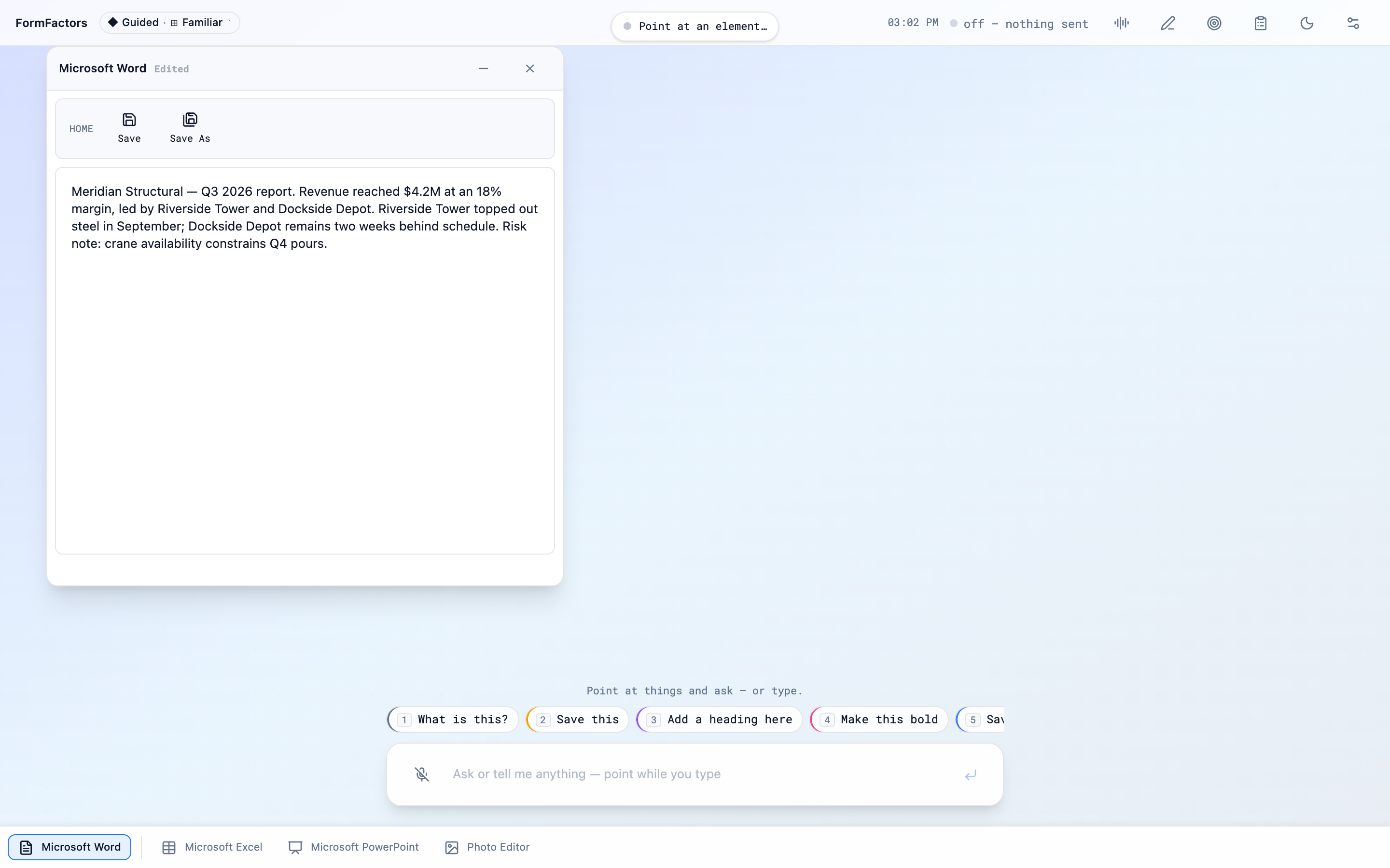 FormFactors — step 1: resting