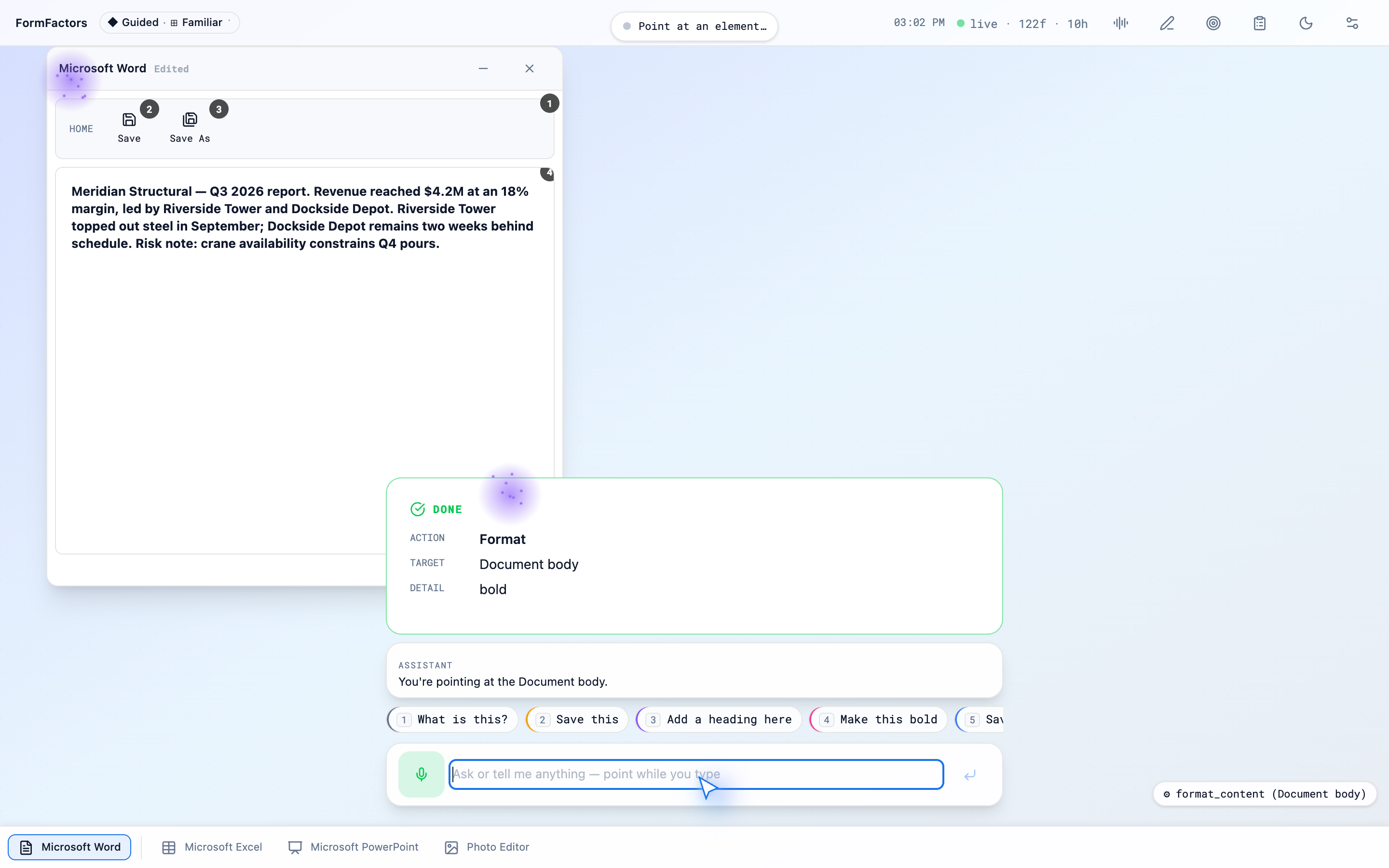 FormFactors — step 3: resolved-action